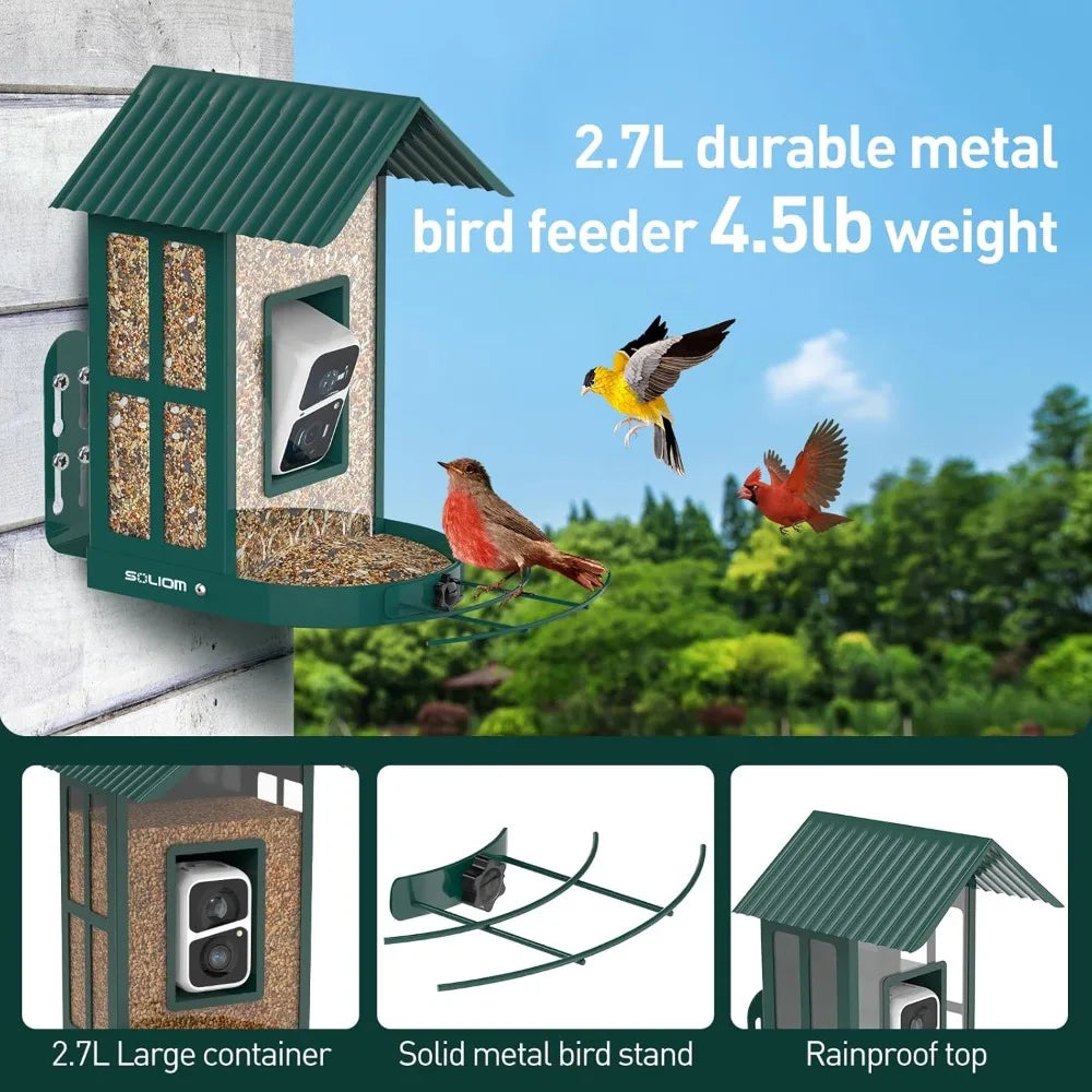 Soliom- Bird Feeder with Camera, 5W Solar Powered, AI Identify Species, Smart Wild Bird Watching, 2K