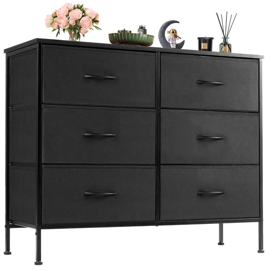JHK 6 Fabric Drawers Nightstand For Bedroom Bedside Sofa Table With Storage Closet Chest Clothes Display Cabinet Furniture