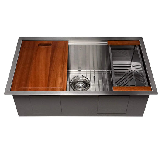 30 in Undermount Single Bowl Stainless Steel Kitchen Sink with Bottom Grid Accessories, Custom