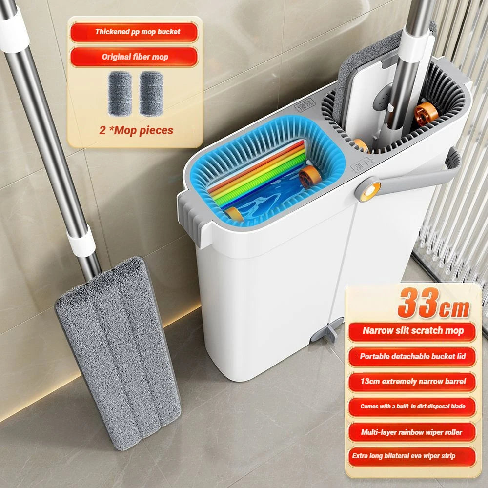 JOYBOS Floor Flat Spin Mop Set With Bucket 360 Rotating Hand-Free  33cm Washing and Squeeze For Home Toilet Bathroom Cleaner Mop