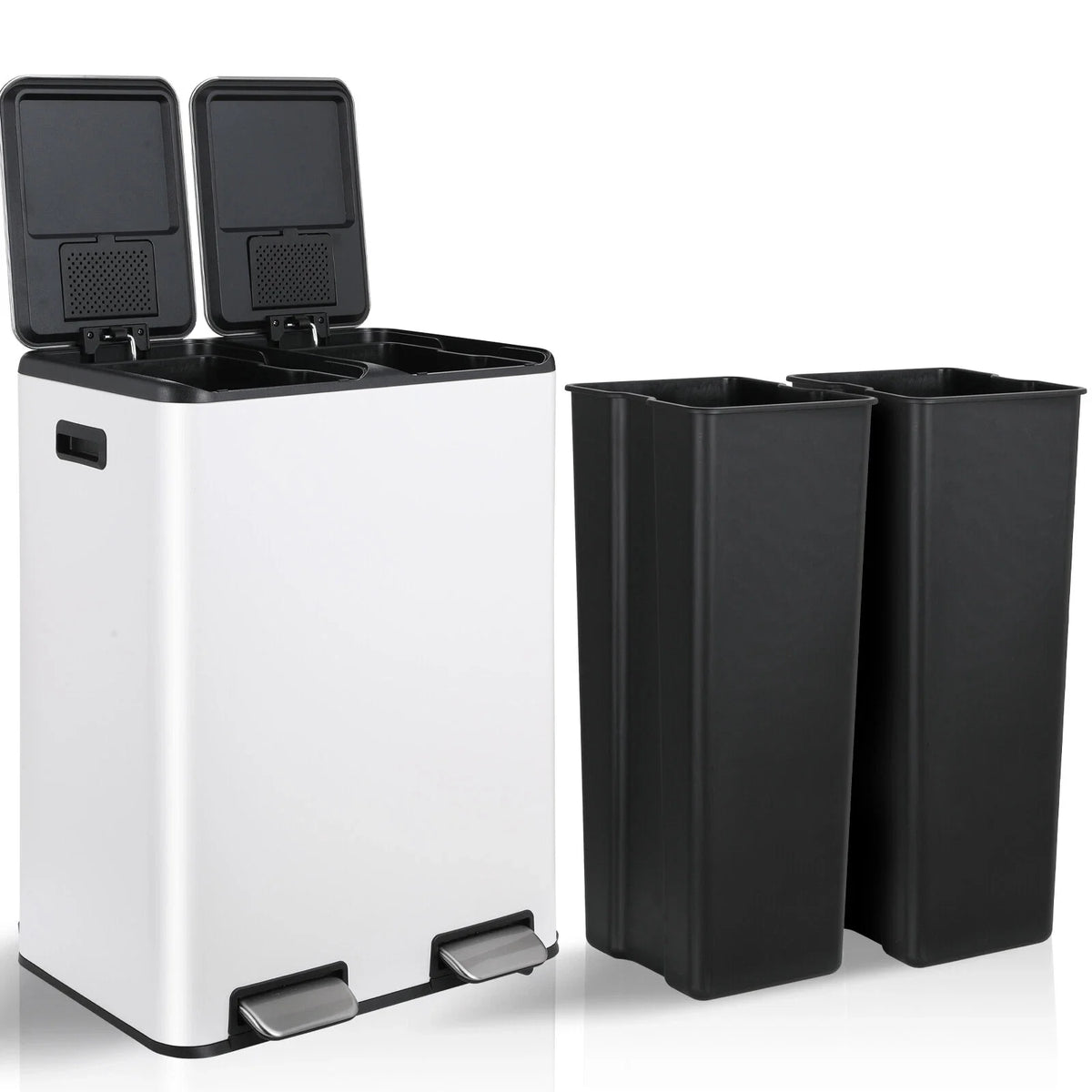 60L/16 Gal Dual Trash Can Stainless Steel Step Garbage Can w/Built-in Filter Box Kitchen Garbage Bin Recycle Waste Dustbin