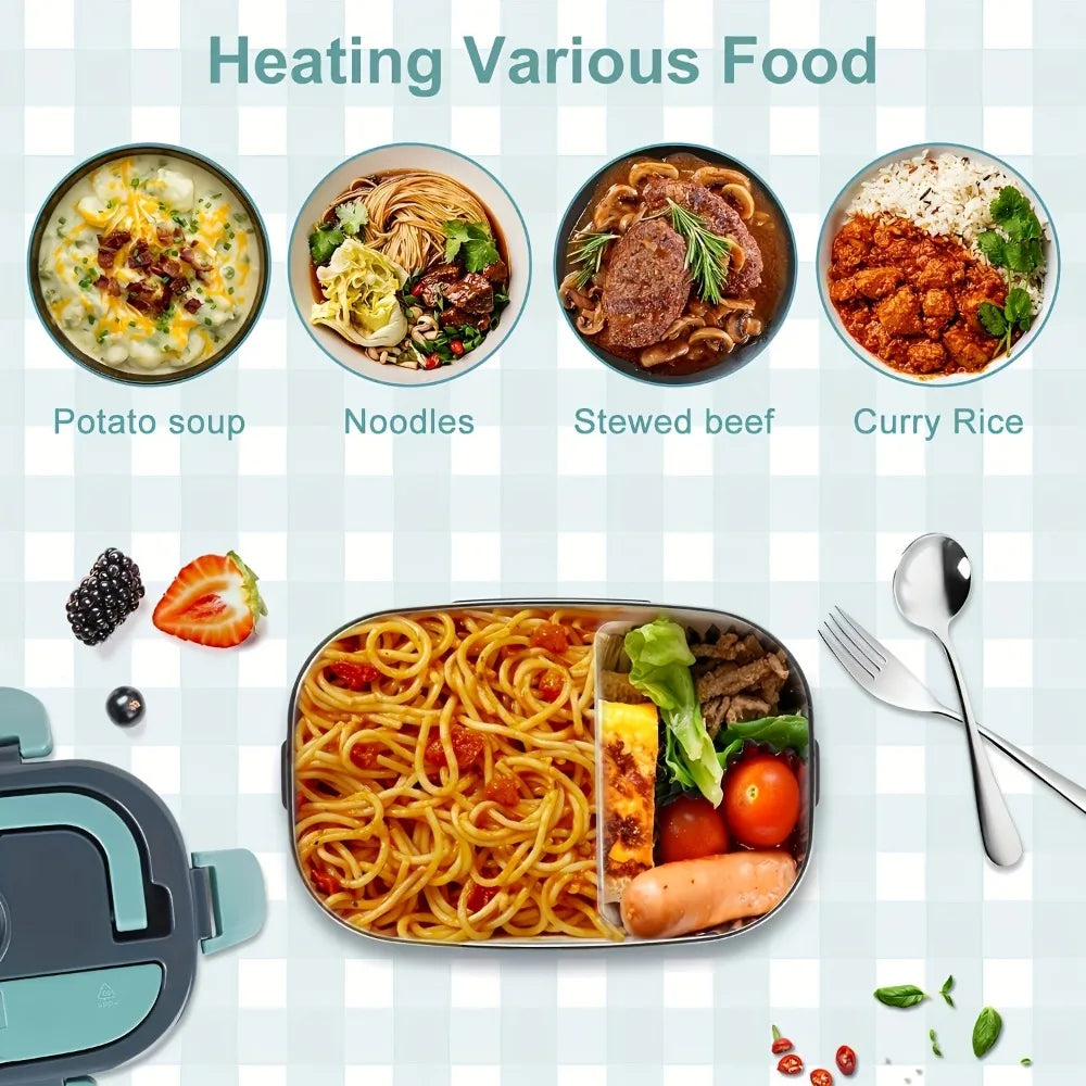 Portable Electric Lunch Box Food Warmer for Car & Home – 50.72oz Leak-Proof Heated Container 110V/12V, Removable Stainless Steel