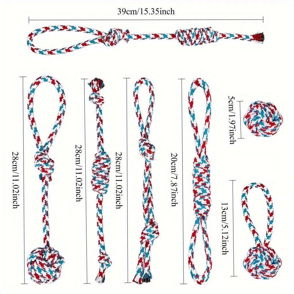 7pcs Durable Color Rainbow Blend Dog Leash Knot Toy Set - Tough chew toys-Pet Interactive Training Play And Dental Health