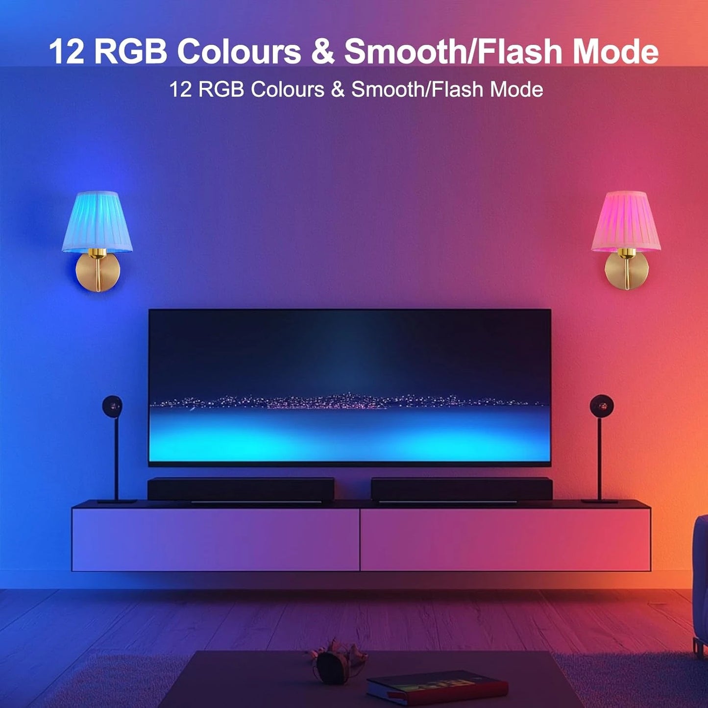 Battery-Powered Wall Light, Wireless Charging Wall Light with Remote Control, Dimmable, 15Rgb, Timer, Suitable for Living Room, Bedroom, Entryway, Gold Color