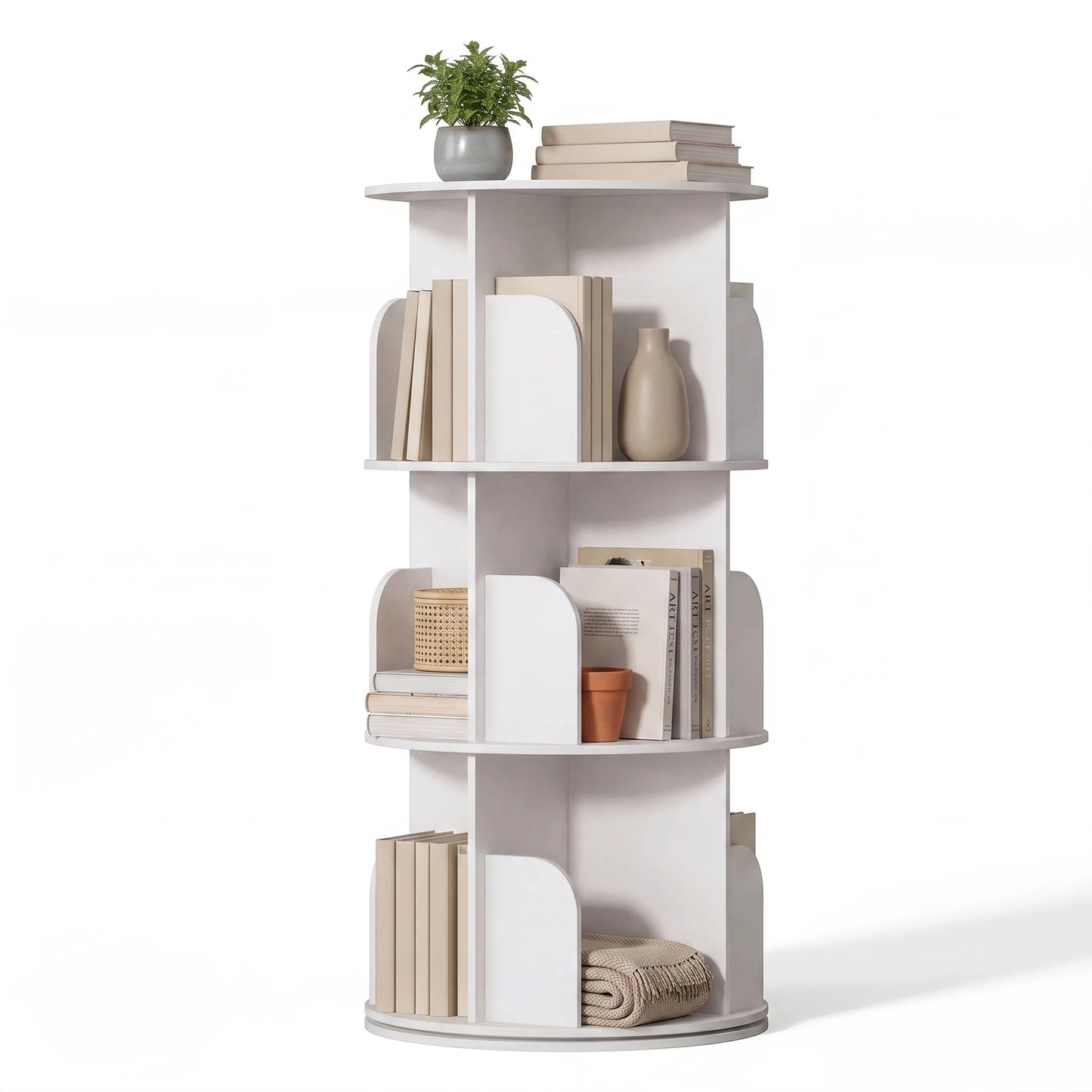 JHK 3-4 Tier Rotating Storage Bookshelf 360° Display Revolving Bookcase  Freestanding Vertical Corner Book Shelf for Bedroom Living Room
