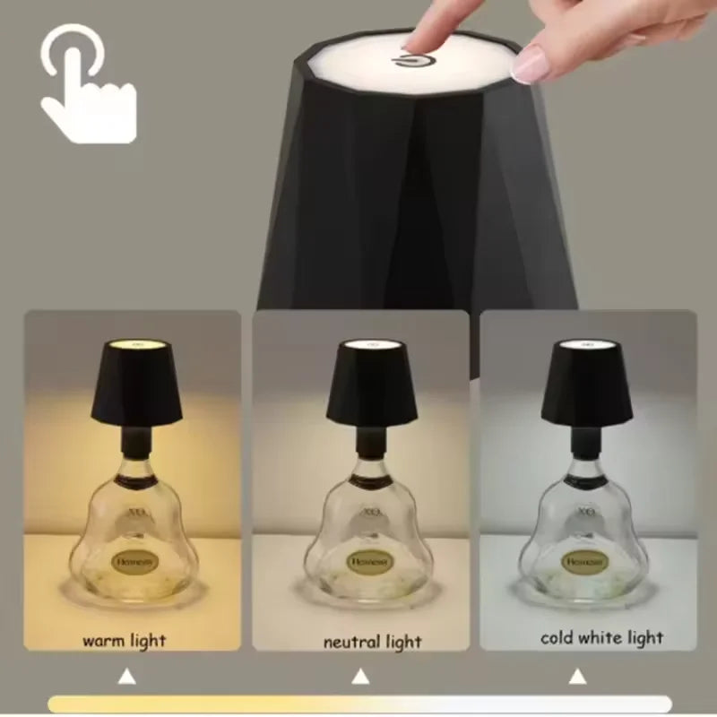 Wireless Bottle Table Lamp Touch Control of 3 Colors and Stepless Dimming Night Lamp Suitable for Bar Wine Bottles Desk Lights