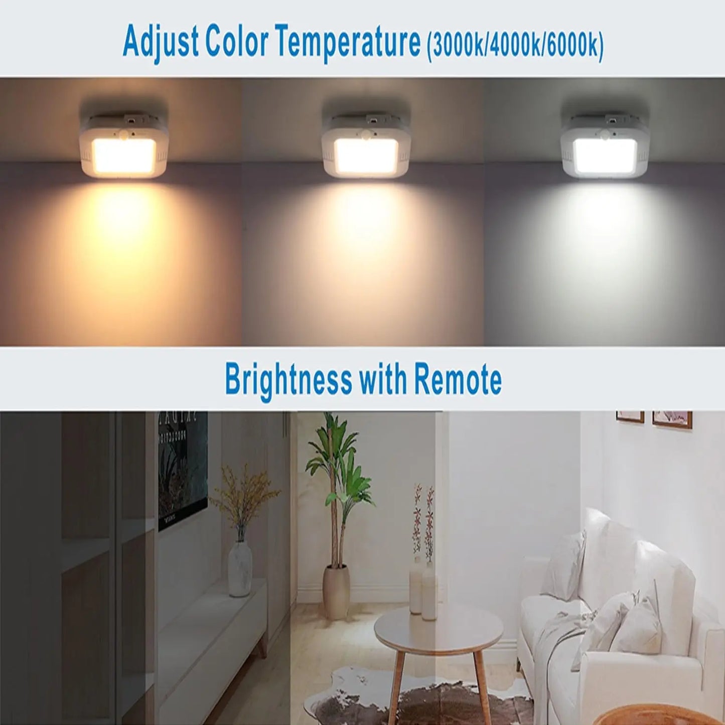 Rechargeable Remote Control Ceiling Light 3 Lighting Modes Wireless Motion Sensor LED Lamp for Bedroom Bathroom Kitchen Hallway