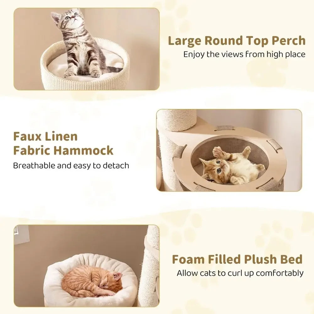 61 Multi-Level Tall Cat Tower with 2 Condos, Top Perch, Sisal Posts, Carpet, Hammock, Balls, Removable Bed for Indoor Cats
