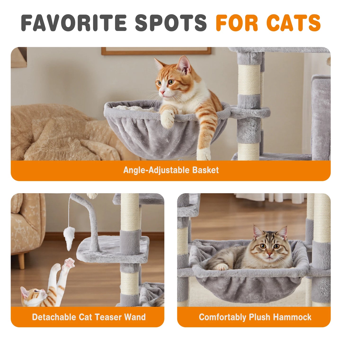 JHK 71In Cat Tree Tall Multi-Cat Climbing Tower for Pet Furniture Natural Sisal Scratching Posts Stable Pet House for Indoor Cat