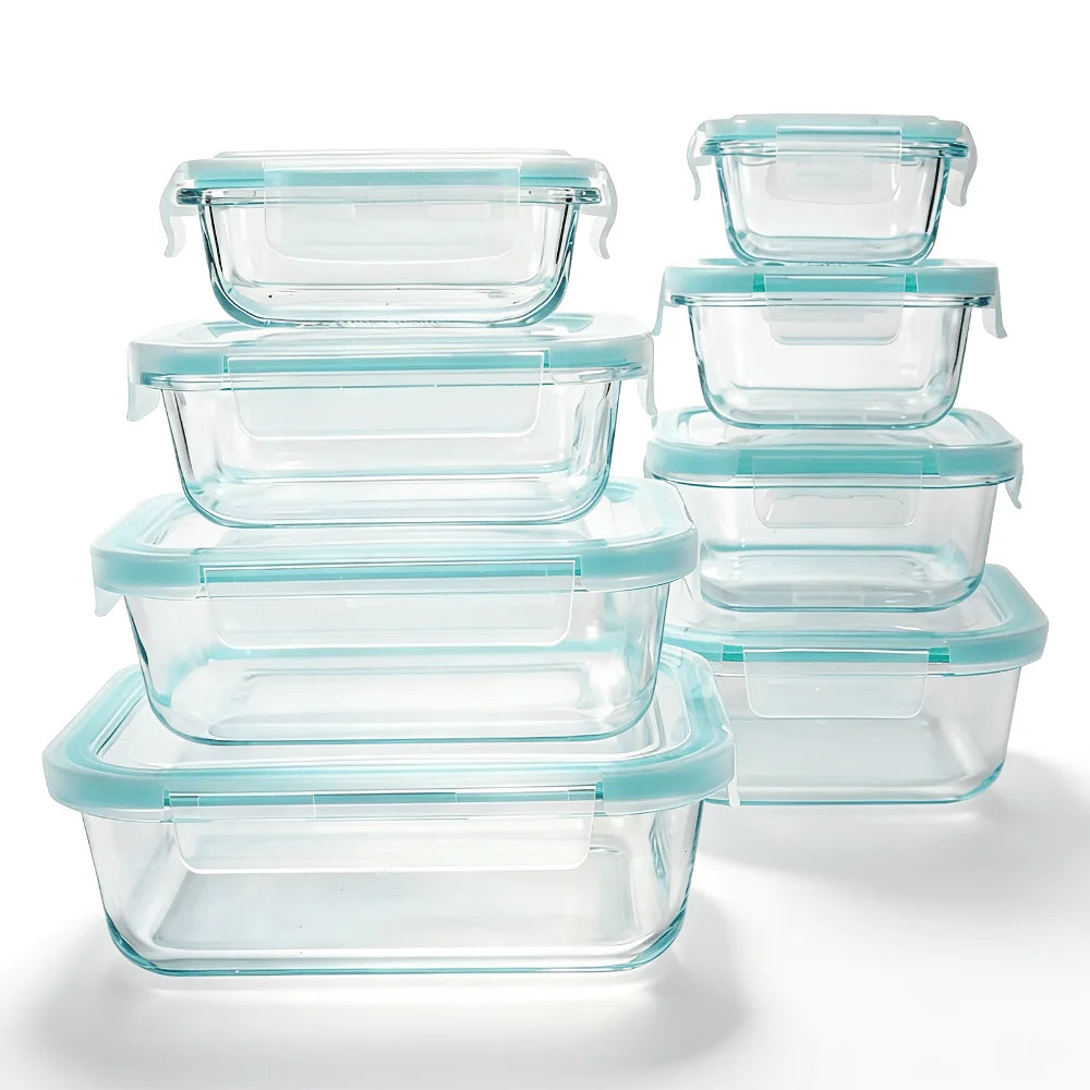 Glass Food Storage Containers Modern Sleek 24 Pcs Set Clear Glass With Light Blue Airtight Snap Lids Leakproof Microwave Oven Safe For Meal Prep Lunch Fruit Pantry Kitchen Storage Housewarming Gift