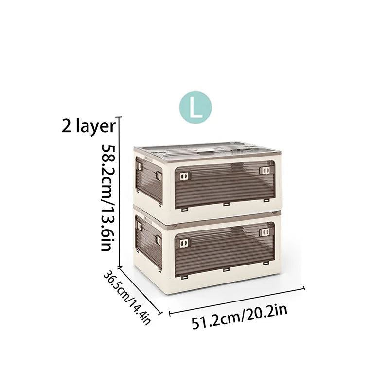 Plastic Storage Box with Lid, Foldable with Wheels, Five-Opening Door, Stackable, Used for Organizing Clothes, Snacks, and Camping, White and Light Yellow