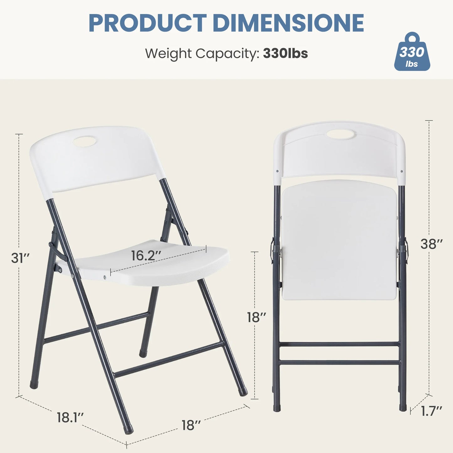 JHK 2/4/6 Pack Plastic Stackable Folding Chairs Portable Dining Chairs Set Heavy Duty with Ergonomic Back Easy to Use for Home