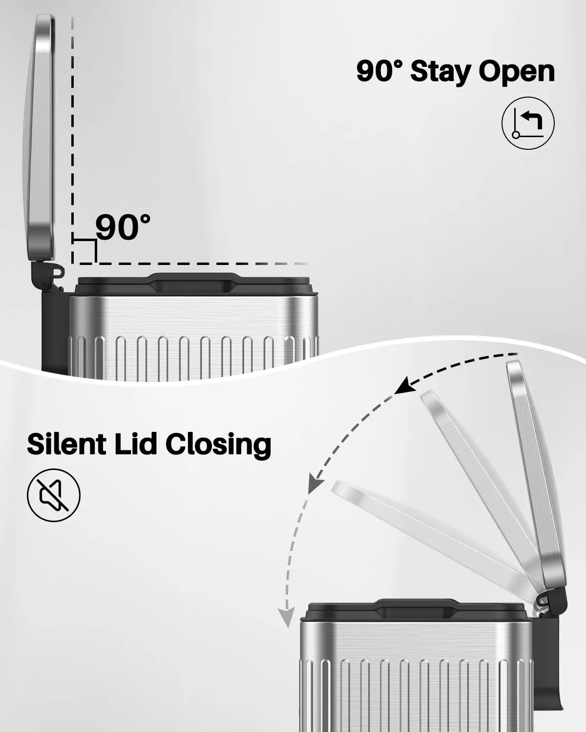 60 Liter/ 16 Gallon Stainless Steel Trash Can with Soft-Close Lid, Large Footstep Garbage Can with Roman Texture,, Customized
