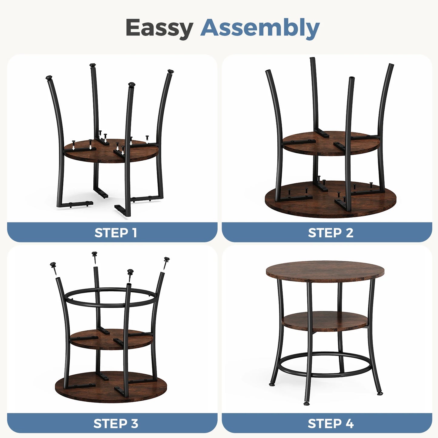 JHK 21.85 Inch Round Coffee Tables End Table 2-Tier Side Round Table for Living Room Accent Table with Storage Shelf Sturdy Metal Frame Nightstand for Small Space Round Bedside