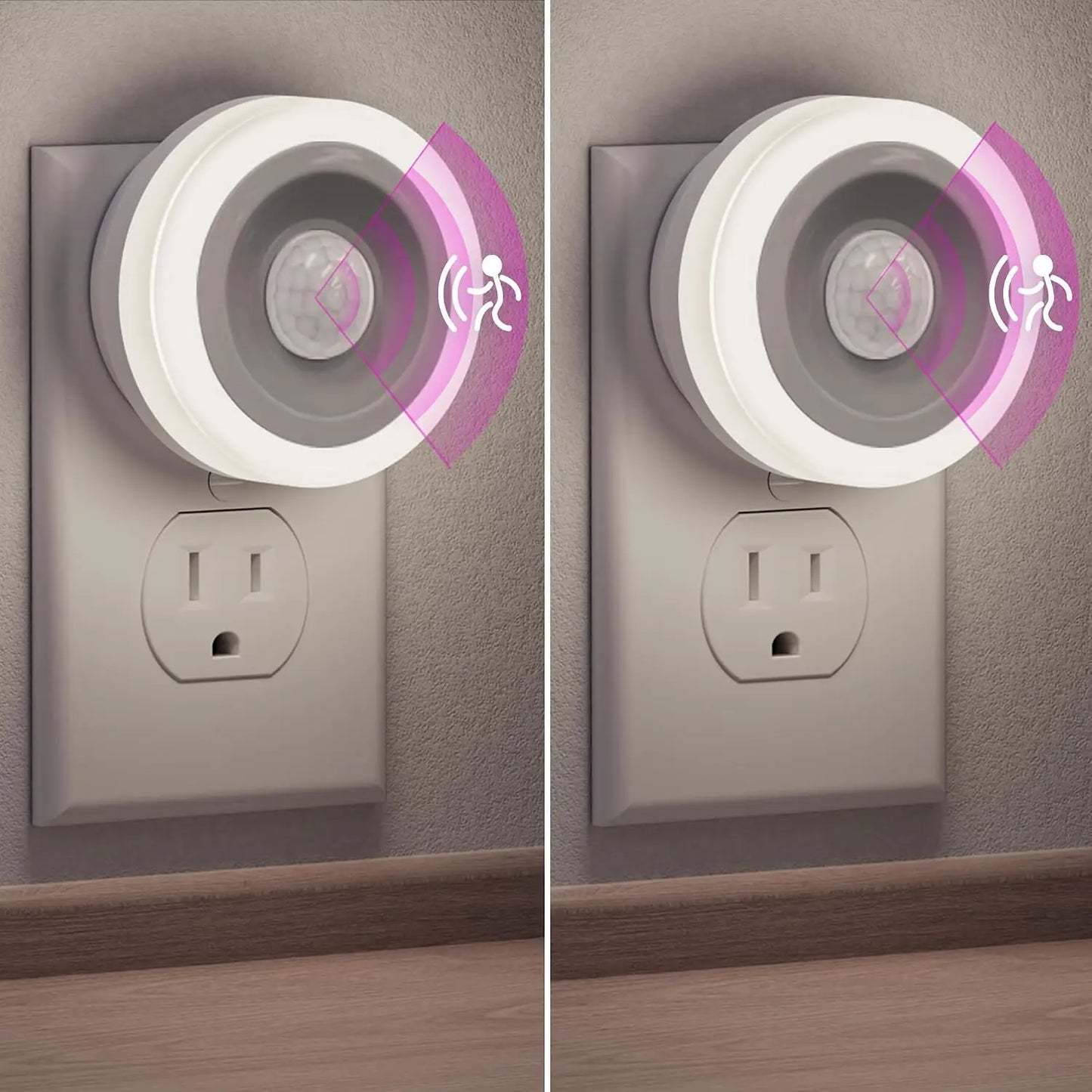 Motion Sensor Night Light, 2 Pack Plug-in Auto On/Off, 0.6W LED, Daylight White for Kids Bedroom Bathroom