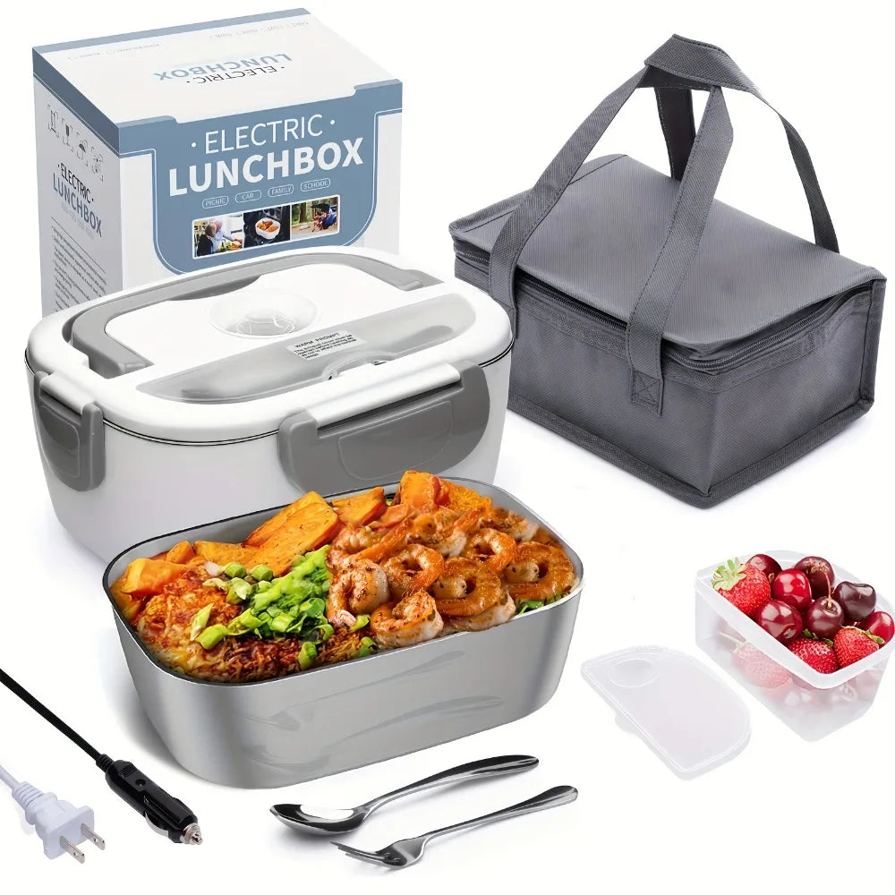 Portable Electric Lunch Box Food Warmer for Car & Home – 50.72oz Leak-Proof Heated Container 110V/12V, Removable Stainless Steel