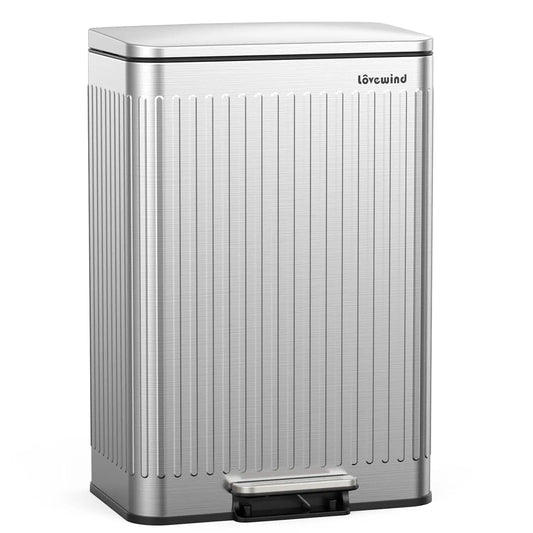 60 Liter/ 16 Gallon Stainless Steel Trash Can with Soft-Close Lid, Large Footstep Garbage Can with Roman Texture,, Customized