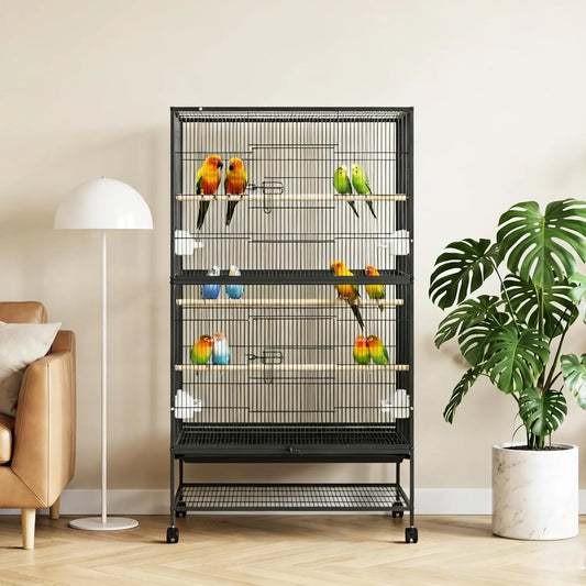 61" H Large Bird Cage with Rolling Storage Stands, Feed Bowls, Wide Tall Parakeet Cage for Parakeets, Parrot, Conures, Cockatiel