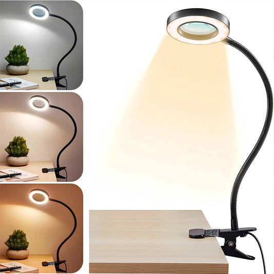 Dimmable LED Clip On Magnifying Lamp 5X, Clamp Magnifying Glass with Light for Reading, Crafts, DIY & Repair, 1 Piece.