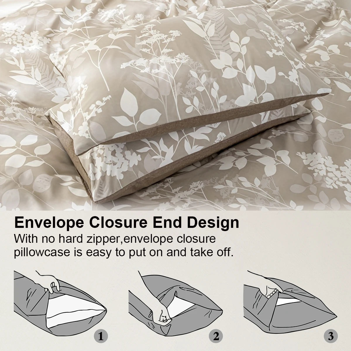 Nihe Sunlight Plant Print Three-Piece Set, Breathable and Soft, Suitable for All Seasons, 1 Duvet Cover + 2 Pillowcases