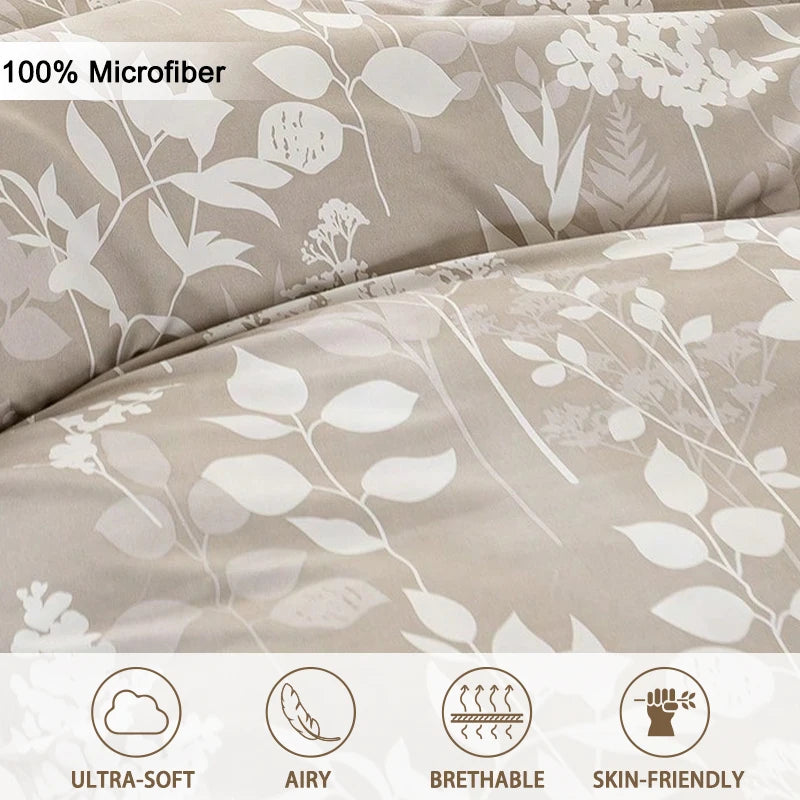 Nihe Sunlight Plant Print Three-Piece Set, Breathable and Soft, Suitable for All Seasons, 1 Duvet Cover + 2 Pillowcases