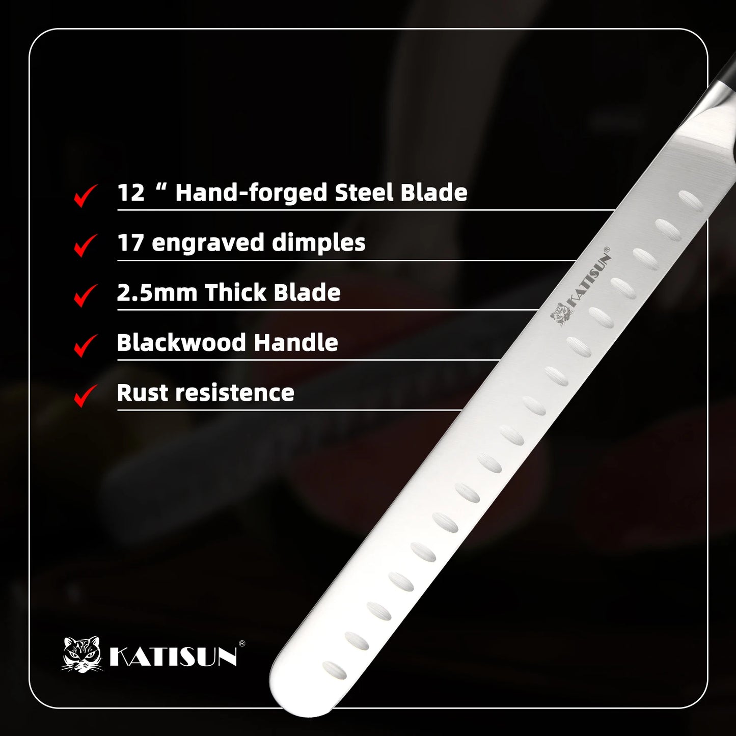 13 Inch Round Tip Ham Slicing Knife, Ultra Sharp German Premium Carbon Steel Brisket Knife Meat Cleaver
