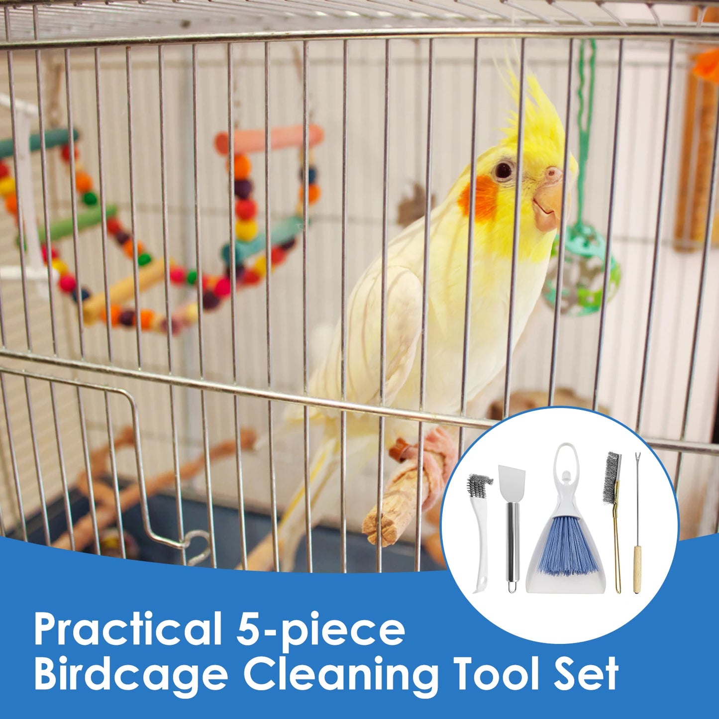 5Pcs Bird Cage Cleaner Tool Set Efficient Birdcage Cleaning Brush Bird Poop Remover and Scraper Tool Kit Bird Care Accessories