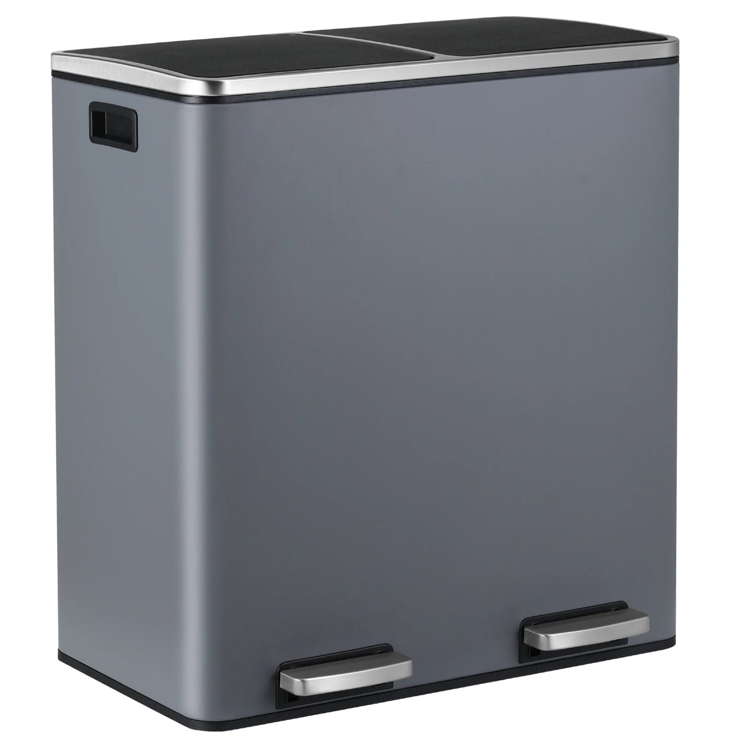 Brushed Stainless Steel 60L/16Gallon Rectangular Hands-Free Dual Compartment Recycling Kitchen Step Trash Can w/ Soft-Close Lid