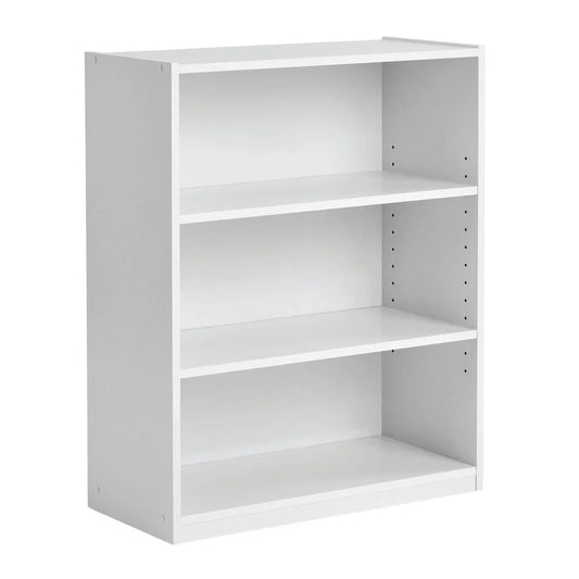 3-Shelf Bookcase with Adjustable Shelves, White, Freestanding Storage Organizer for Books, Office Supplies, Toys, Kitchen, Bathroom, Closet, Durable Wood/Plastic Frame, Easy to Assemble, Space-Saving Multi-Purpose Shelf, Home
