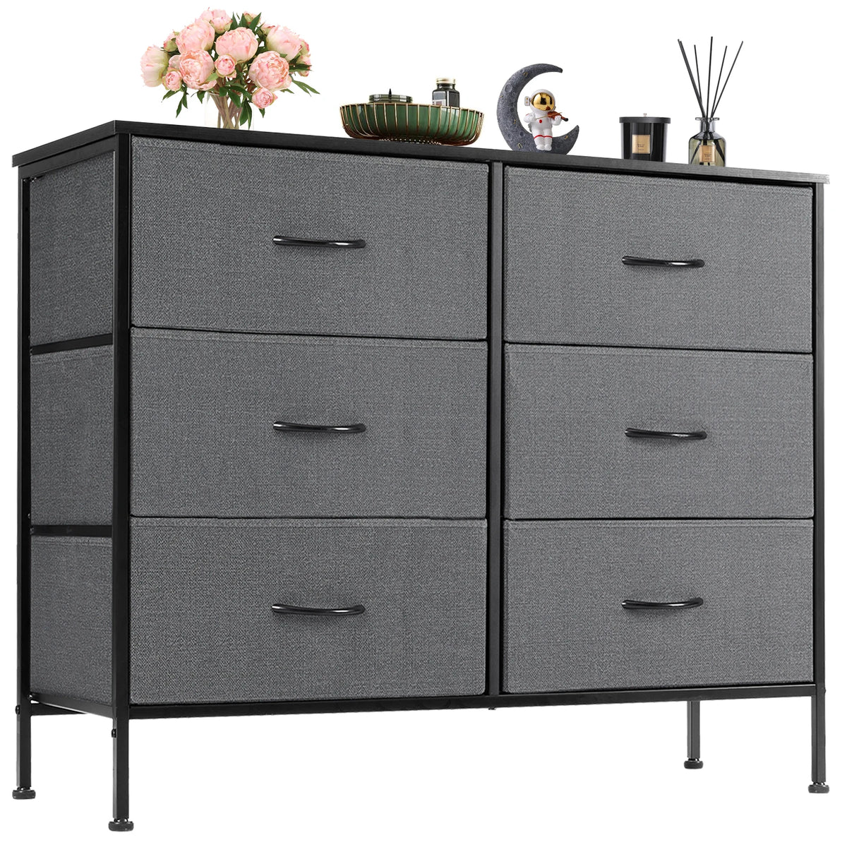 JHK 6 Fabric Drawers Nightstand For Bedroom Bedside Sofa Table With Storage Closet Chest Clothes Display Cabinet Furniture