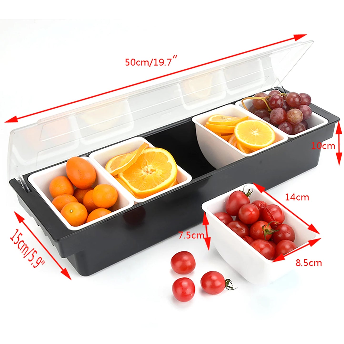 3/4/5/6 Compartment Fruit Tray Seasoning Dispenser Bar Caddy Storage Box Dispenser Container