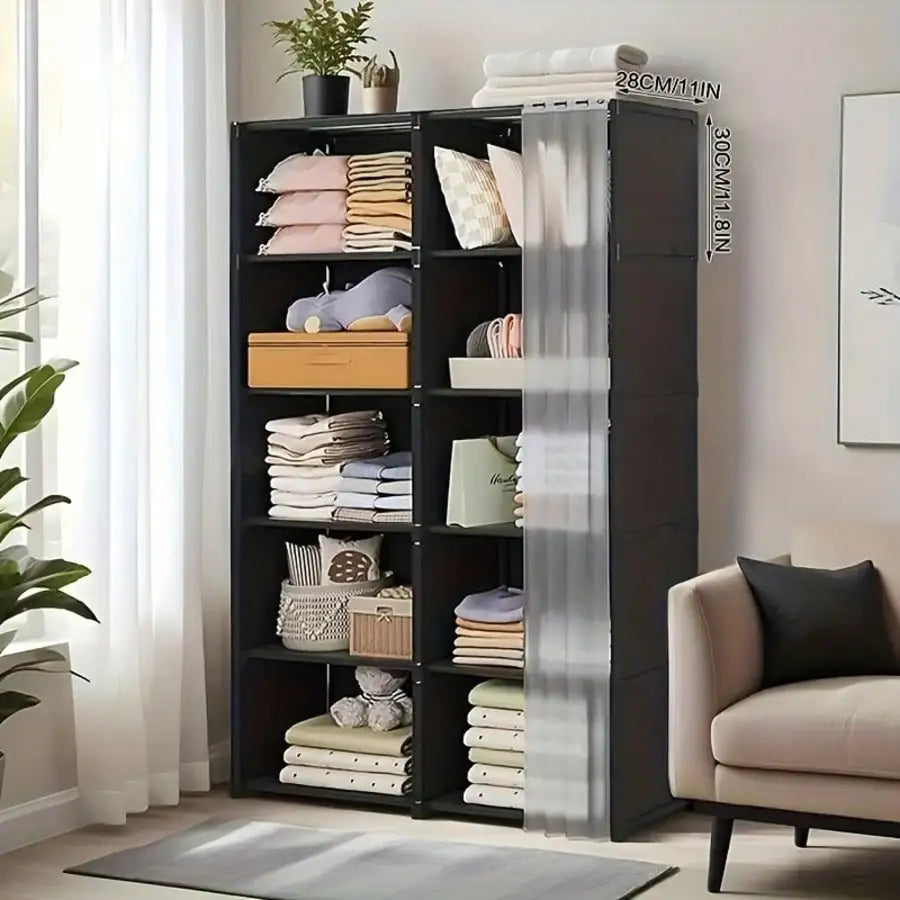 Multi-Layer Book Storage Rack with Easy Assembly, Dustproof Wardrobe Organizer Cabinet, Space Saving Storage Shelf for Office Classroom Dormitory Rental Room, White/Black