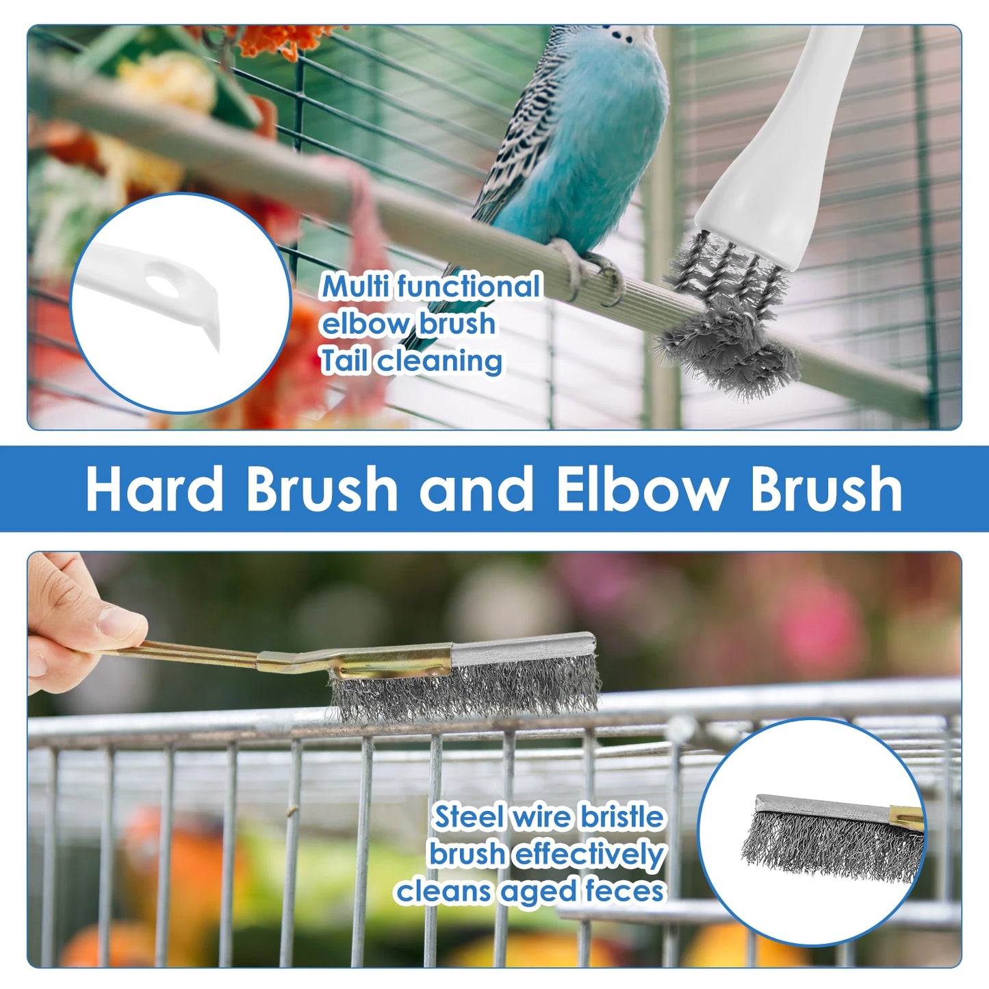 5Pcs Bird Cage Cleaner Tool Set Efficient Birdcage Cleaning Brush Bird Poop Remover and Scraper Tool Kit Bird Care Accessories