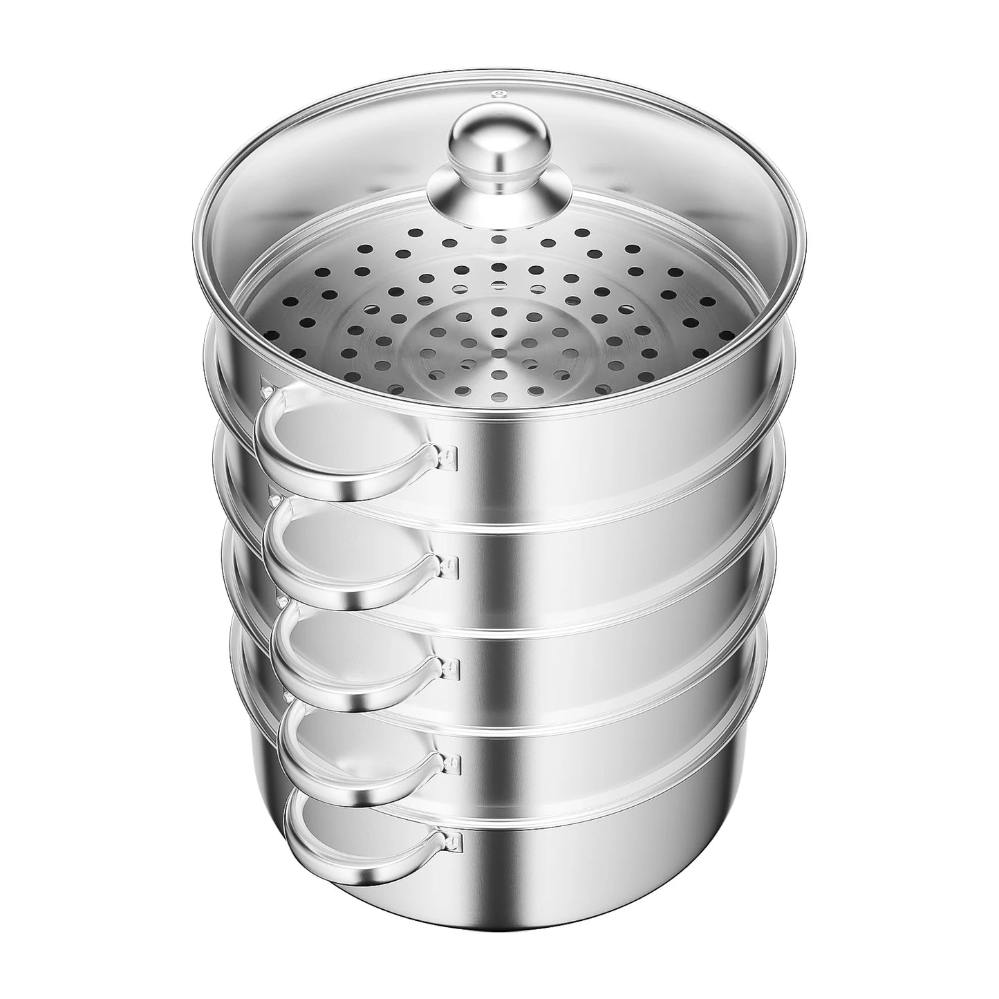 5-Tier Stainless Steel Steamer Cookware Cooking Pot Tier 4 Steaming Grids 1 Cooking Pot 28cm/30cm/26cm Steamer Pot