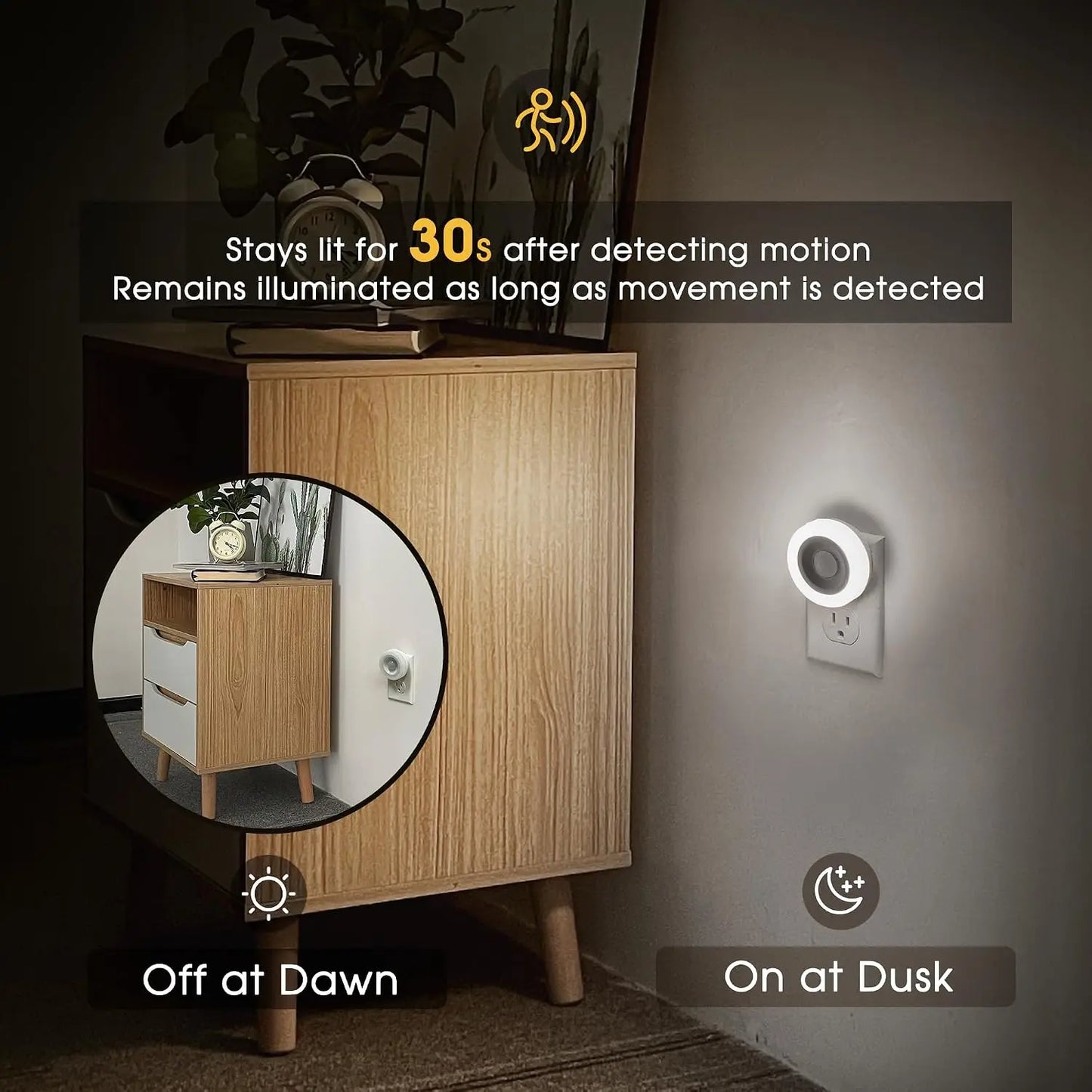 Motion Sensor Night Light, 2 Pack Plug-in Auto On/Off, 0.6W LED, Daylight White for Kids Bedroom Bathroom