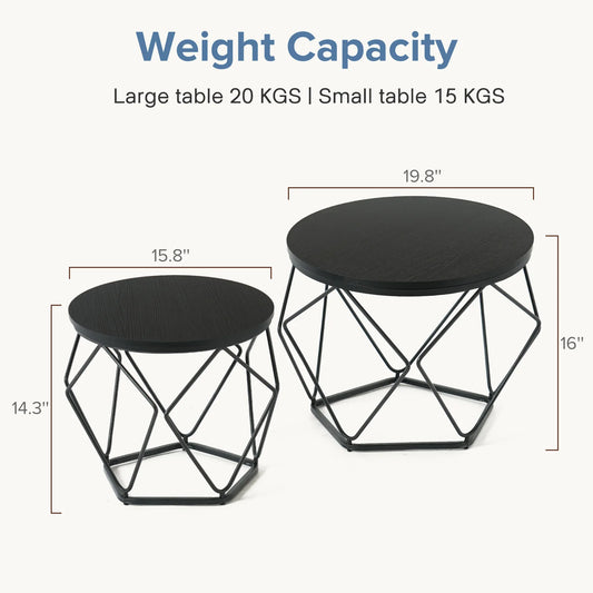 JHK 20IN Round Geometric Coffee Table Set of 2 Movable End Tables for Living Room Nesting Side Tables with Hidden Storage