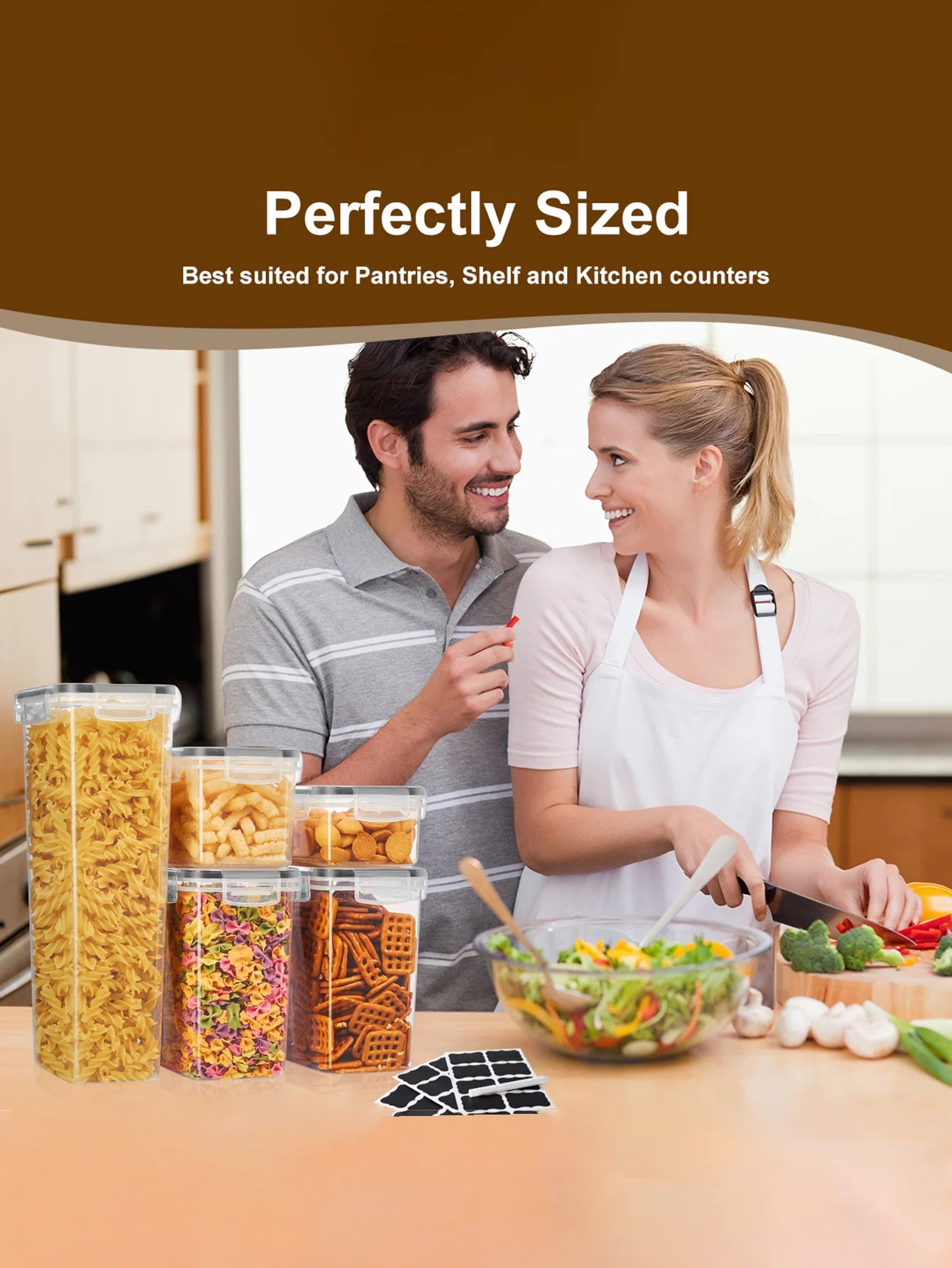 48pcs,Sealed food storage containers with LIDS, plastic kitchen pantry, dry cargo jars of lactose, grain, flour, sugar, labeled
