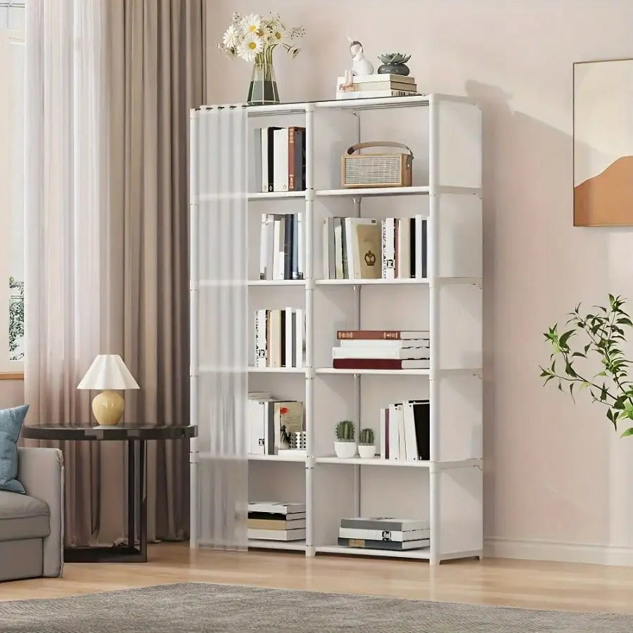 Multi-Layer Book Storage Rack with Easy Assembly, Dustproof Wardrobe Organizer Cabinet, Space Saving Storage Shelf for Office Classroom Dormitory Rental Room, White/Black