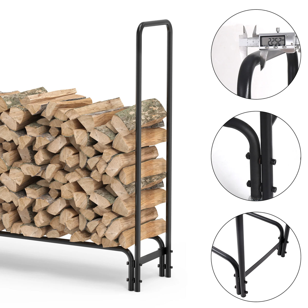 Heavy Duty Firewood Log Rack, Large Outdoor Indoor Fireplace Wood Storage Holder, Sturdy Tubular Iron Stand with 650 lbs High Capacity, Black Weather-Resistant Fire Pit Wood Stacker for Yard, Porch and Deck